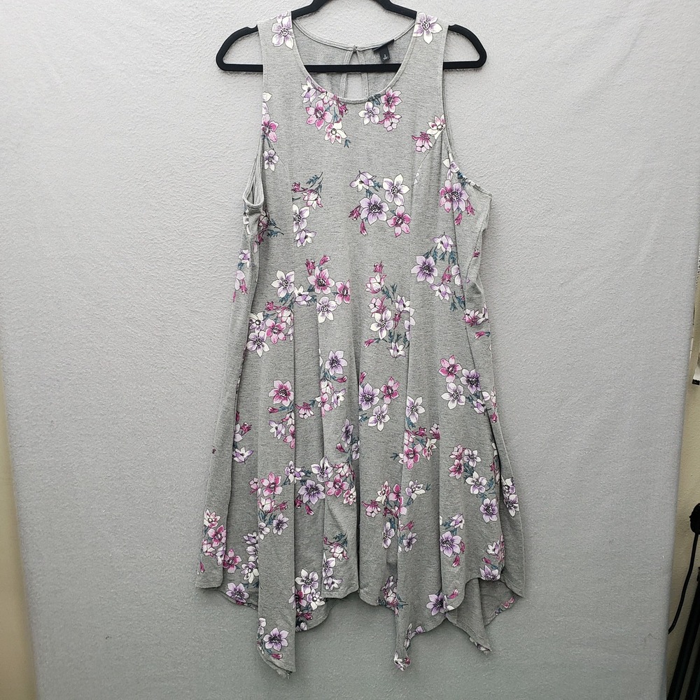 Torrid Size 2X Sleeveless Asymmetrical Tunic Tank Top Gray Purple Pink Floral